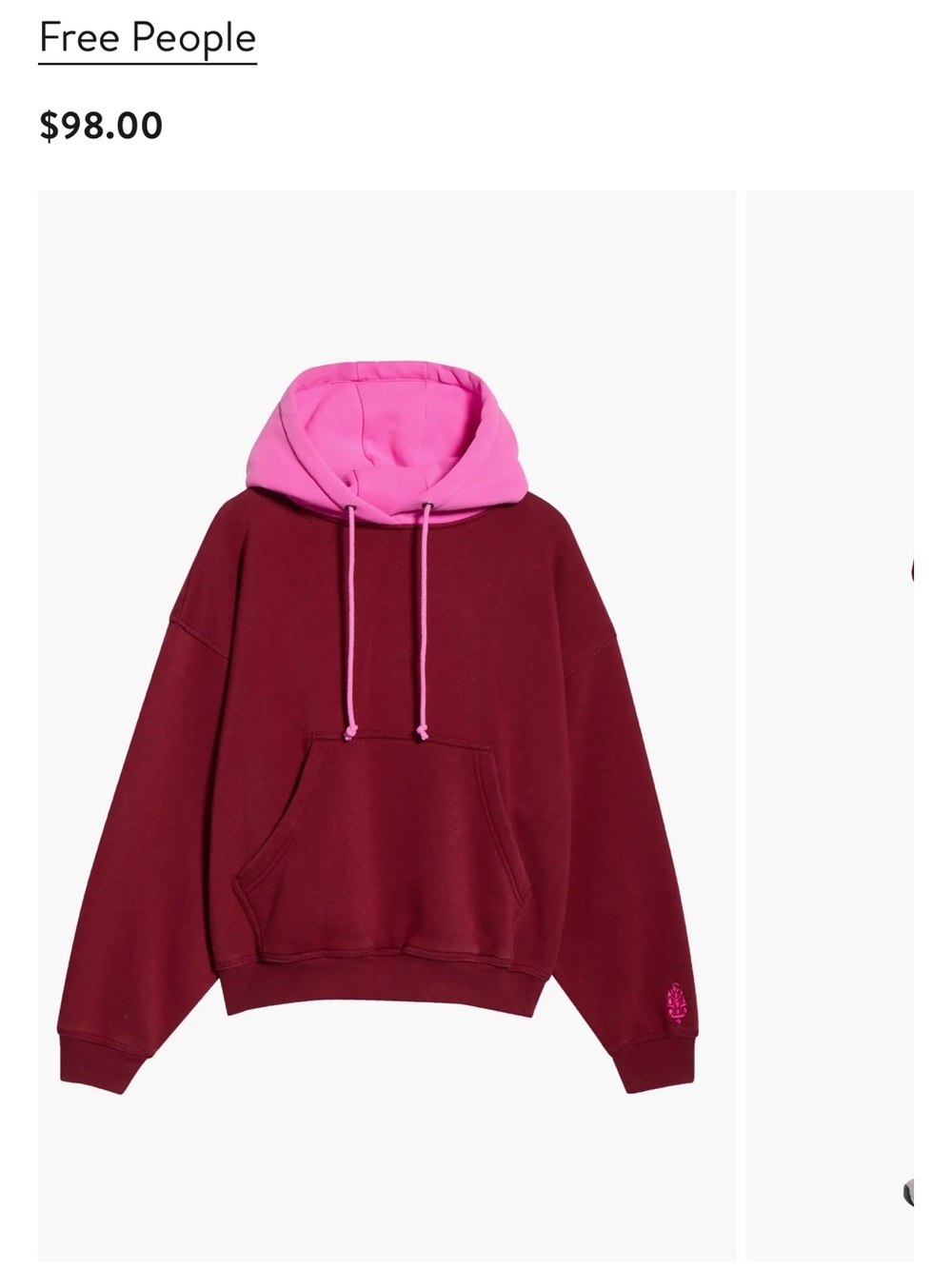 FP Movement !!!NWT!!! FINAL CALL COLORBLOCK HOODIE IN BRICK/HOT PINK COMBO